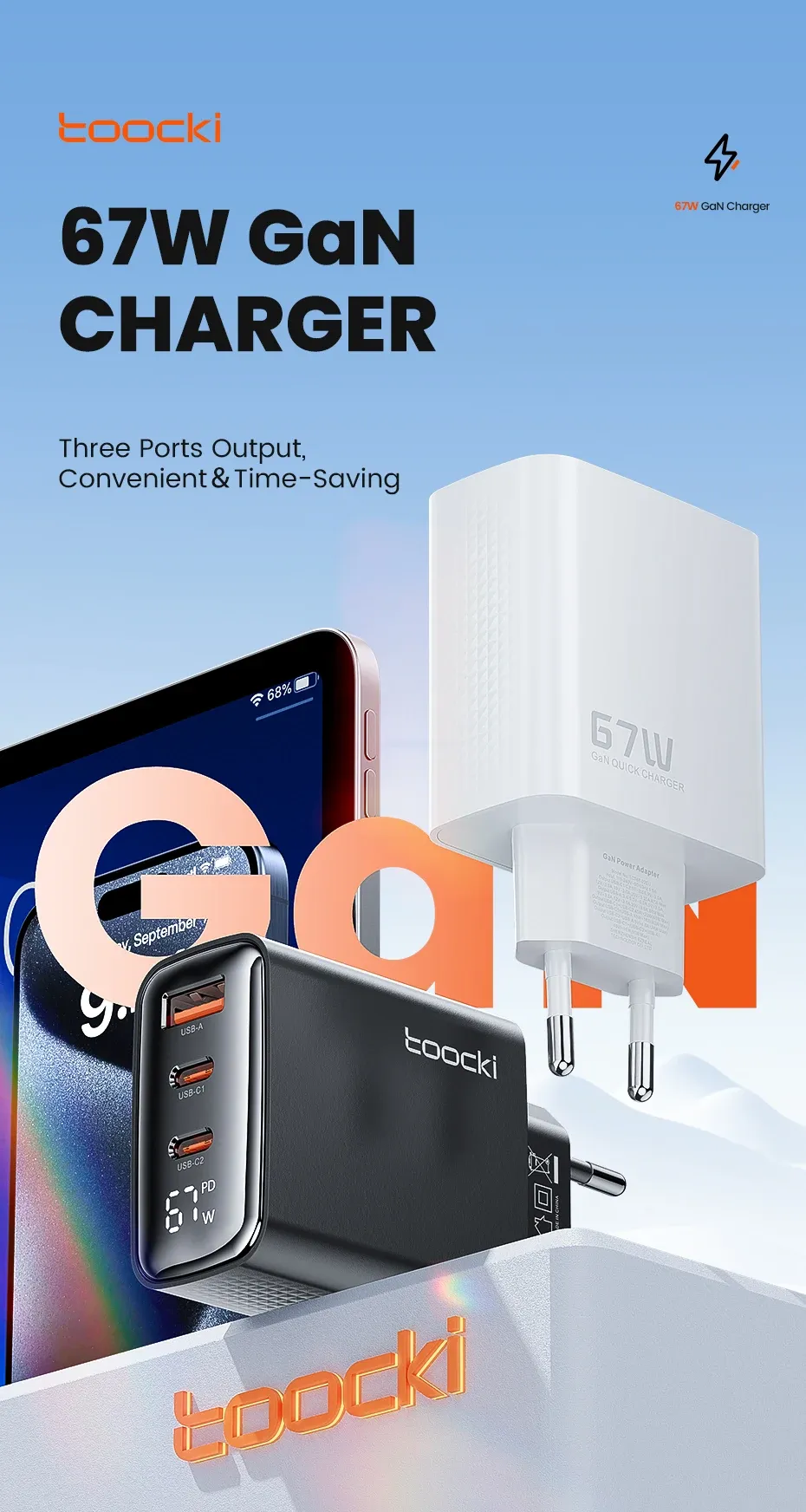 Chargeur Toocki 67 W GaN, vue d'ensemble
