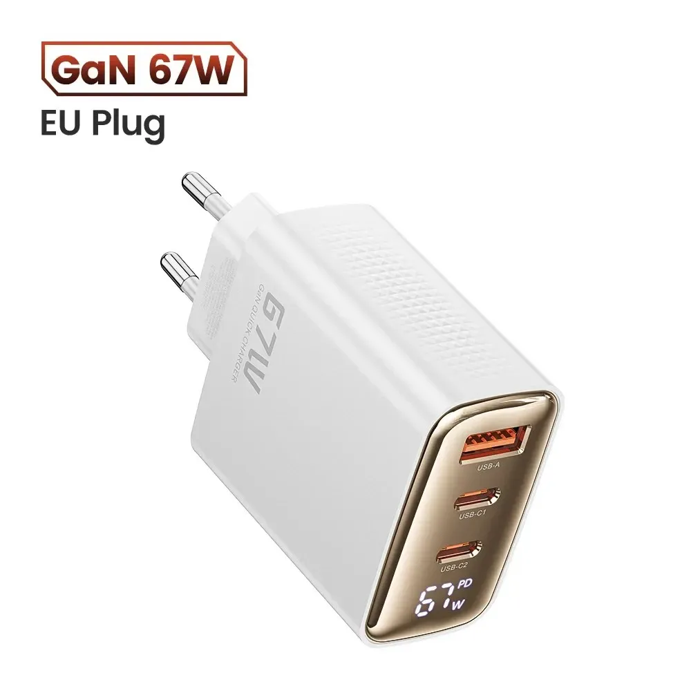 Chargeur USB Type C GaN 67 W à affichage numérique Toocki, compatible PD, PPS et QC 4.0, charge rapide 65 W et 45 W pour MacBook, ordinateur portable, iPad, tablette et iPhone 15 et 14 9