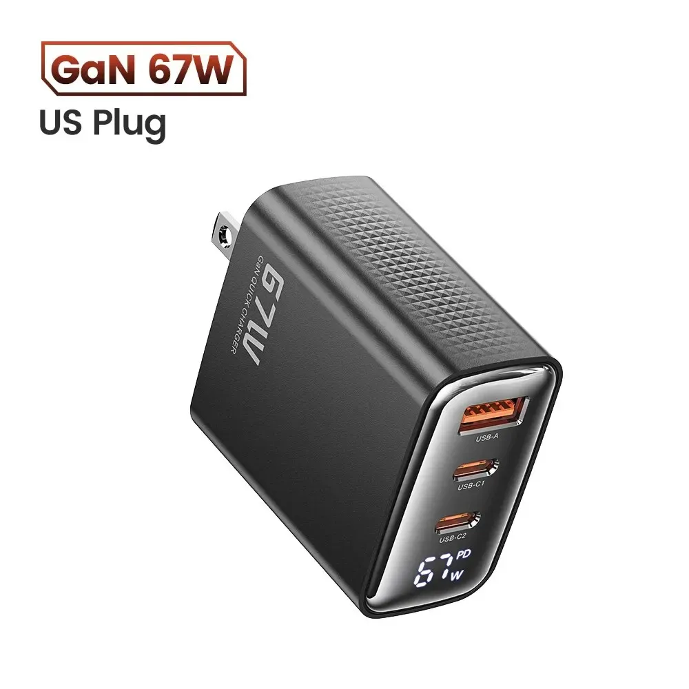 Chargeur USB Type C GaN 67 W à affichage numérique Toocki, compatible PD, PPS et QC 4.0, charge rapide 65 W et 45 W pour MacBook, ordinateur portable, iPad, tablette et iPhone 15 et 14 13