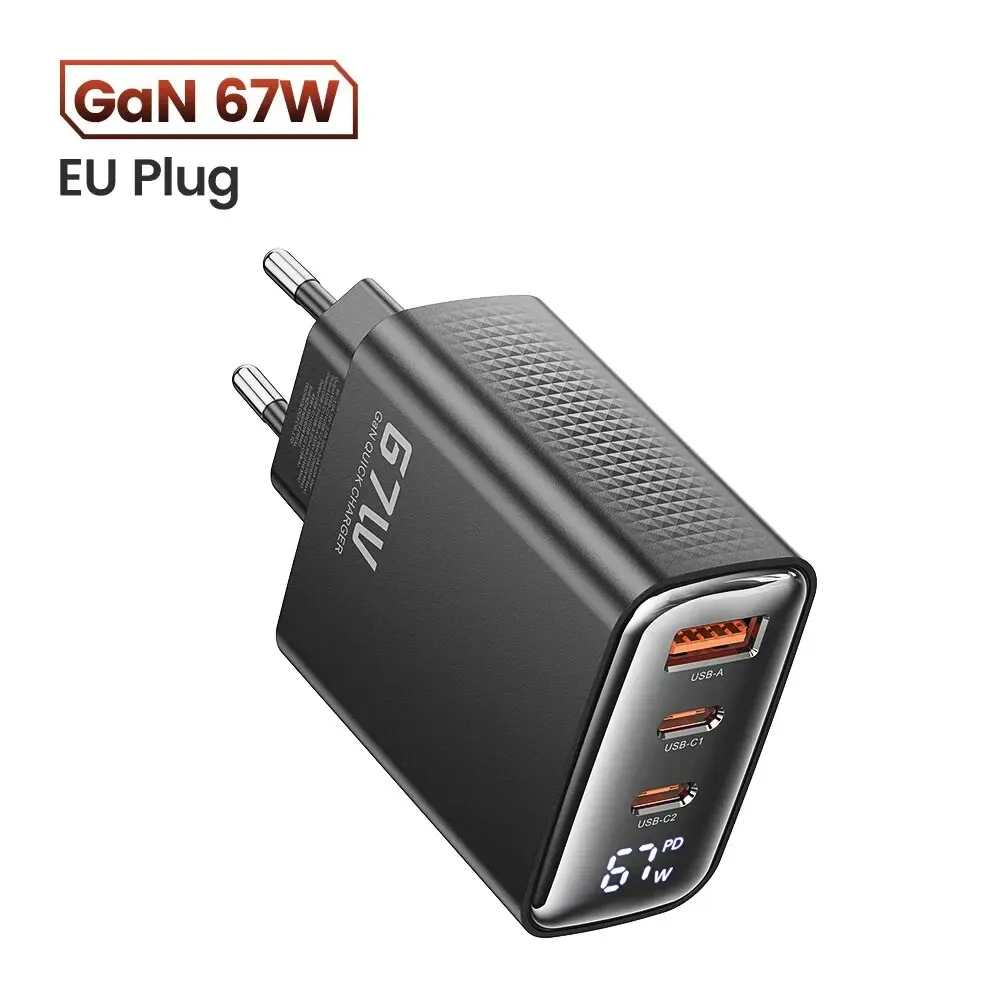 Chargeur USB Type C GaN 67 W à affichage numérique Toocki, compatible PD, PPS et QC 4.0, charge rapide 65 W et 45 W pour MacBook, ordinateur portable, iPad, tablette et iPhone 15 et 14 15