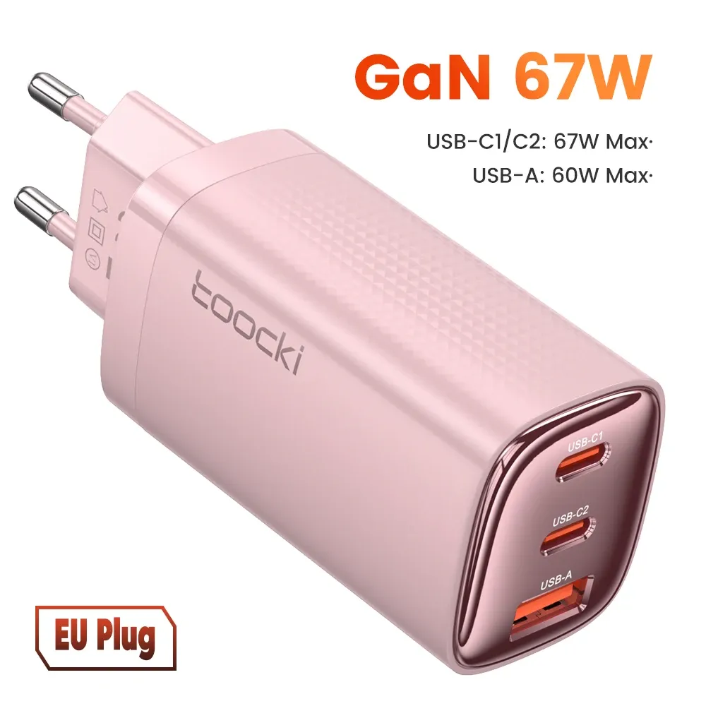 Chargeur USB Type C GaN 67 W à affichage numérique Toocki, compatible PD, PPS et QC 4.0, charge rapide 65 W et 45 W pour MacBook, ordinateur portable, iPad, tablette et iPhone 15 et 14 16