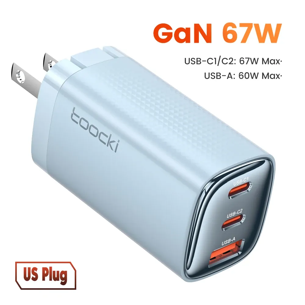 Chargeur USB Type C GaN 67 W à affichage numérique Toocki, compatible PD, PPS et QC 4.0, charge rapide 65 W et 45 W pour MacBook, ordinateur portable, iPad, tablette et iPhone 15 et 14 14