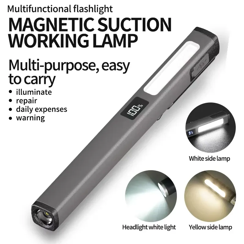 Stylo rechargeable à LED avec lampe de poche, lampe compacte à aimants pour camping, travail et réparation en extérieur - Image 1