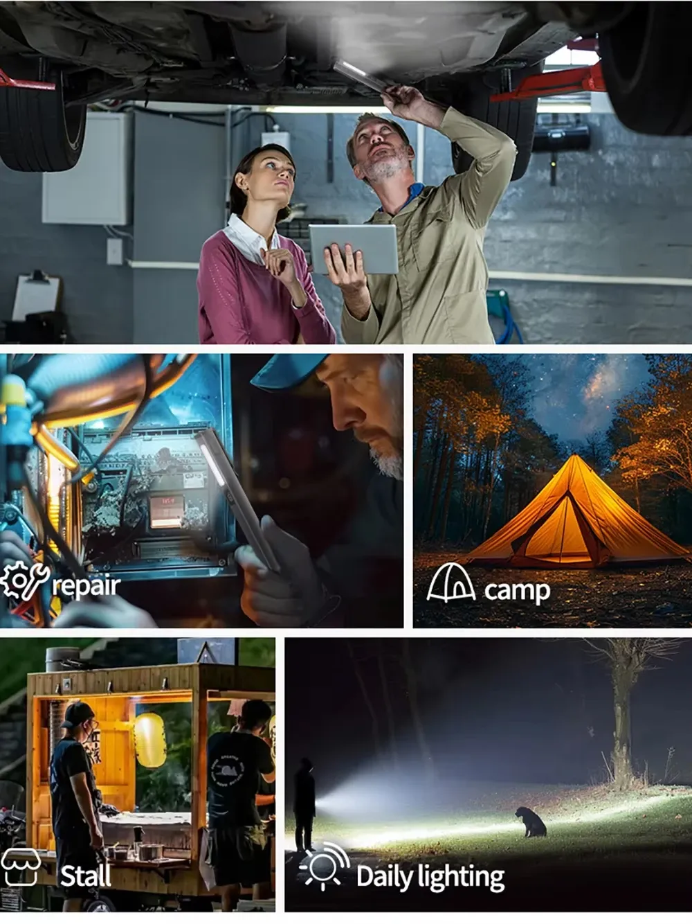 Stylo rechargeable à LED avec lampe de poche, lampe compacte à aimants pour camping, travail et réparation en extérieur 3