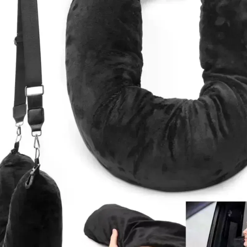 Coussin de voyage en forme de U en polaire cristalline avec sac de rangement pour vêtements, idéal pour les voyages en avion 2