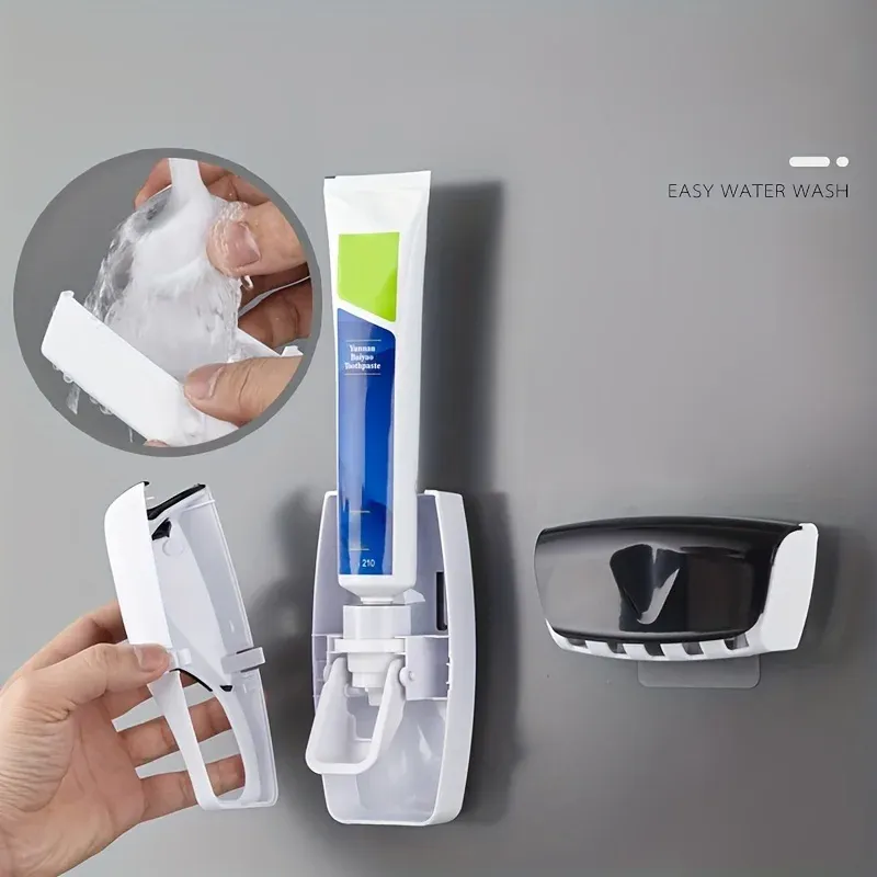 Ensemble porte-brosse à dents et distributeur de dentifrice mural avec tasse automatiques 3
