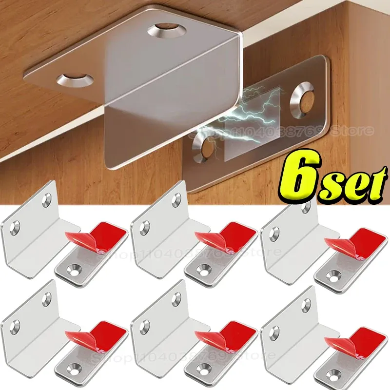 Loquet magnétique invisible ultra-fin en L, sans perçage, pour tiroirs et placards - Image 1