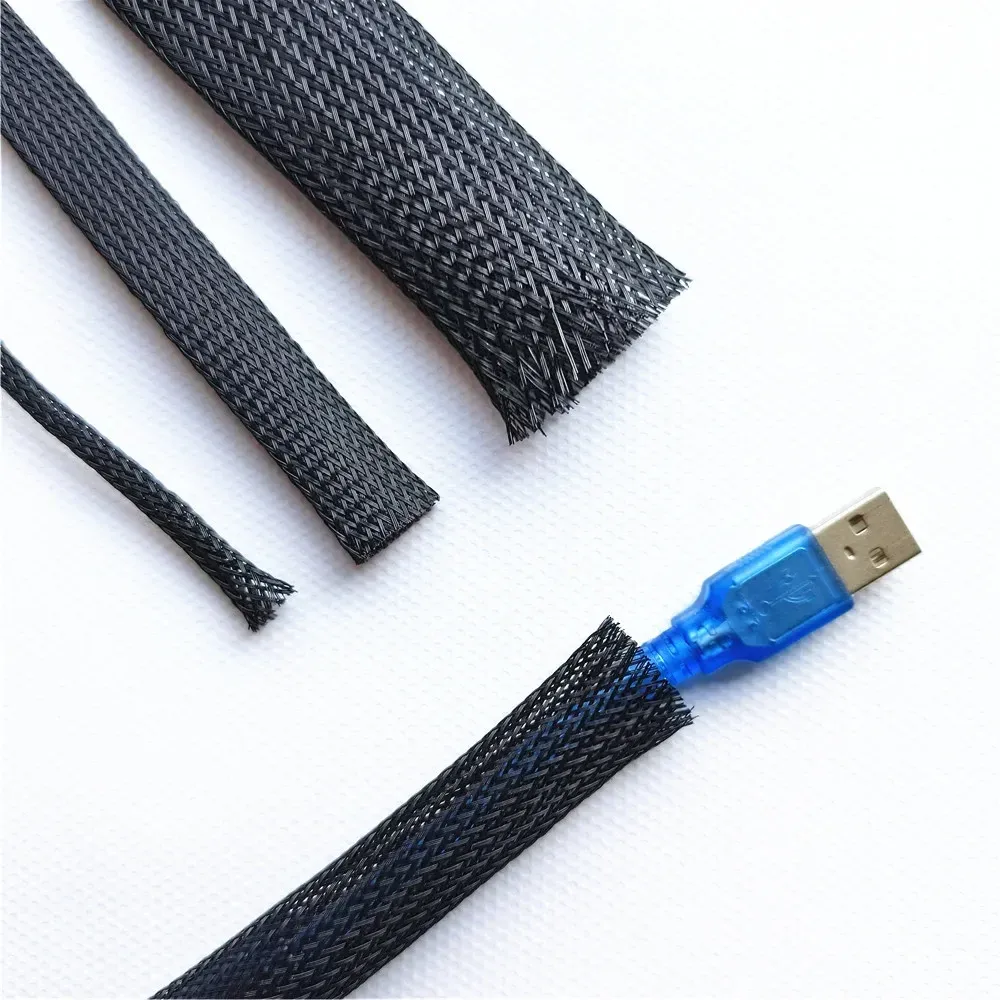 Gaine tressée extensible en treillis métallique flexible, noire, pour TV, audio et câbles PC, protection anti-morsure pour animaux domestiques, ChFuk, 3 m 4