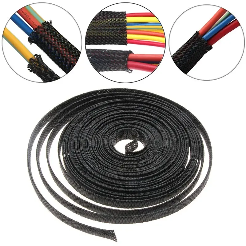 Gaine tressée extensible en treillis métallique flexible, noire, pour TV, audio et câbles PC, protection anti-morsure pour animaux domestiques, ChFuk, 3 m 5