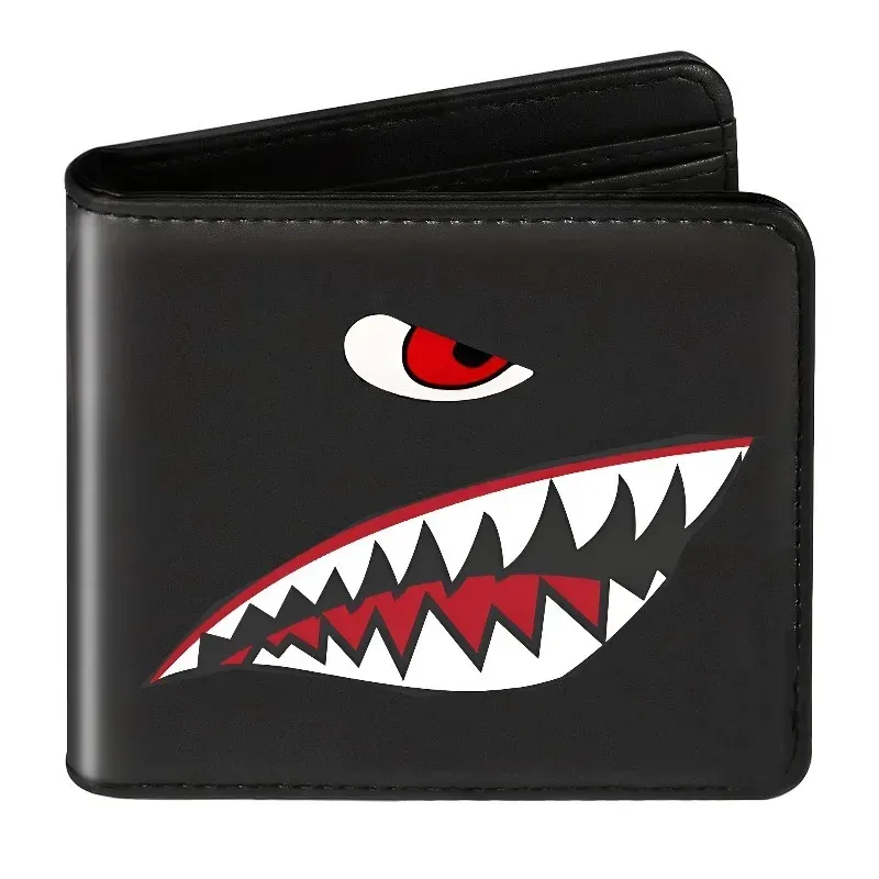 Portefeuille en simili cuir noir pour homme avec fermeture requin, fin, porte-cartes et porte-monnaie 2