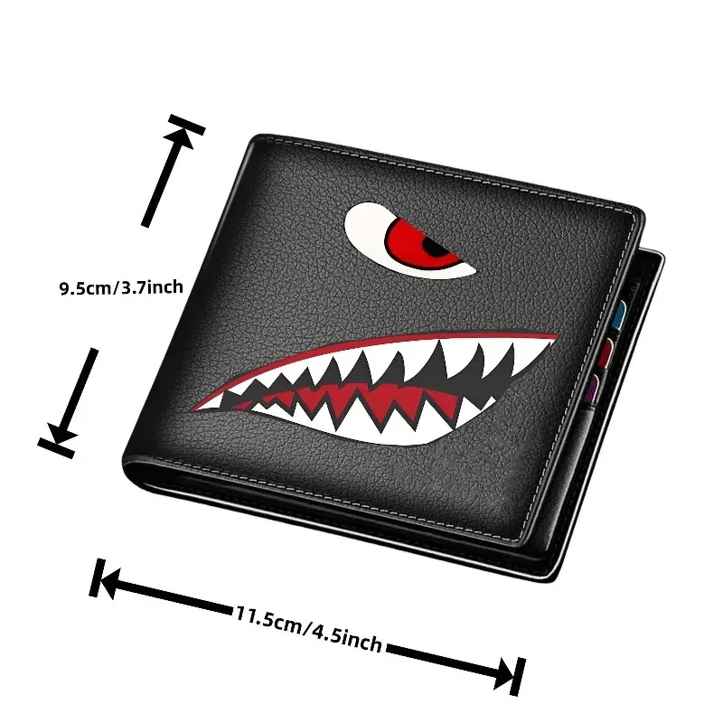 Portefeuille en simili cuir noir pour homme avec fermeture requin, fin, porte-cartes et porte-monnaie 3