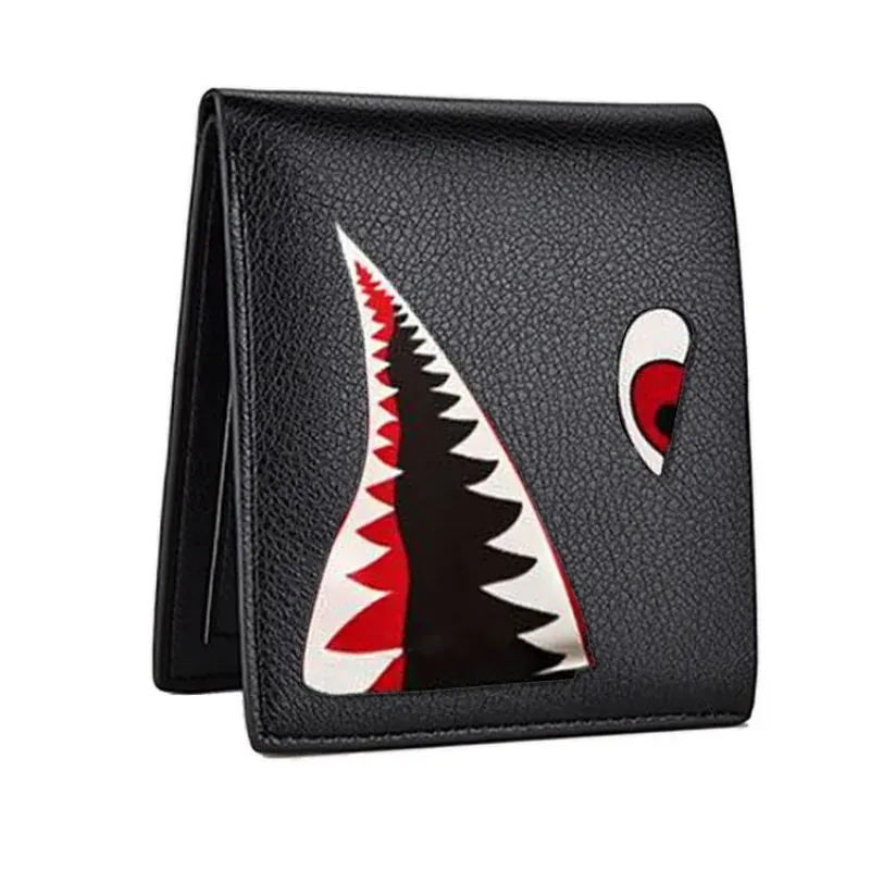 Portefeuille en simili cuir noir pour homme avec fermeture requin, fin, porte-cartes et porte-monnaie 4