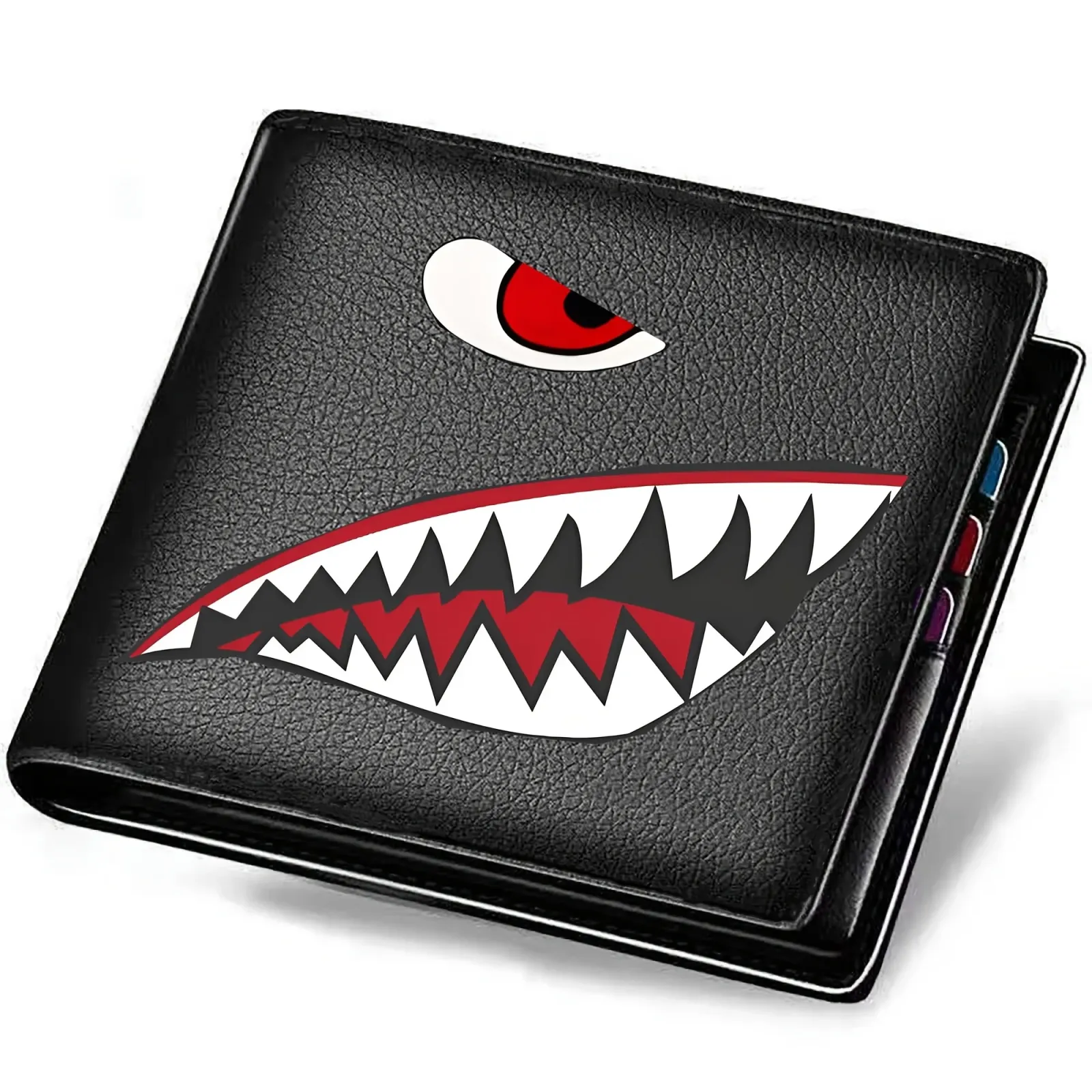 Détail du design du portefeuille noir