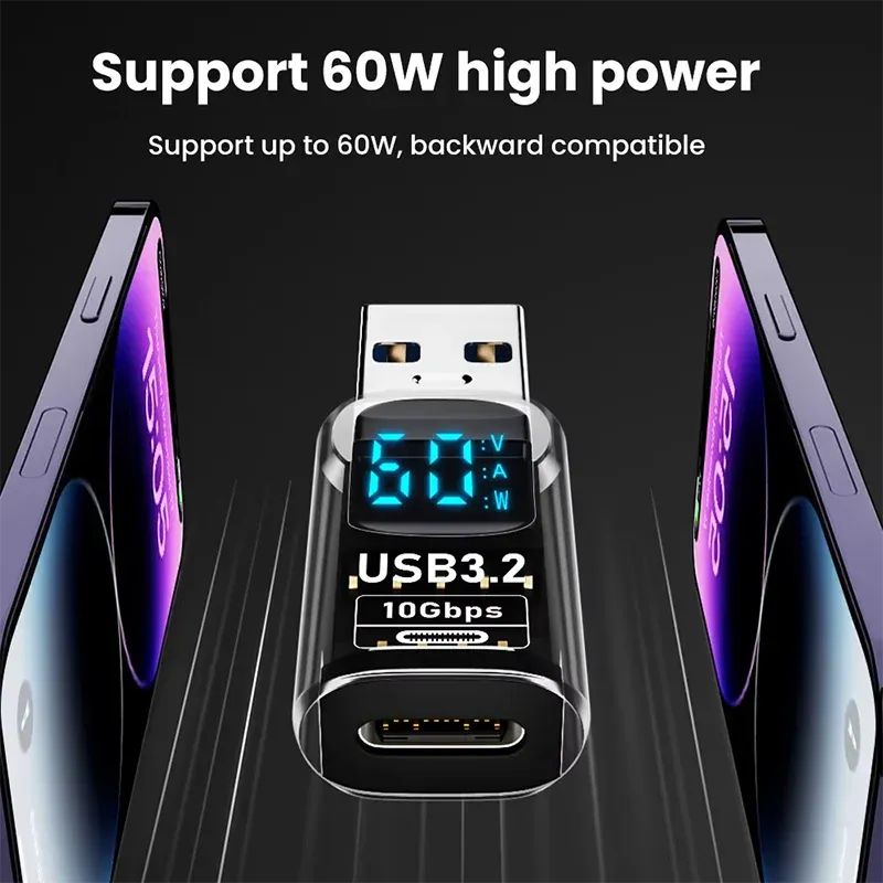 Adaptateur USB-C vers USB 3.2 10 Gbit/s, convertisseur mâle vers femelle, pour PC portable, charge rapide et transfert de données 3