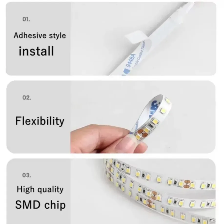 Bande LED 2835 DC12V 120 LED/m, ruban lumineux flexible et découpable pour décoration intérieure, disponible en rouge, bleu, vert, jaune, rose et glace 3