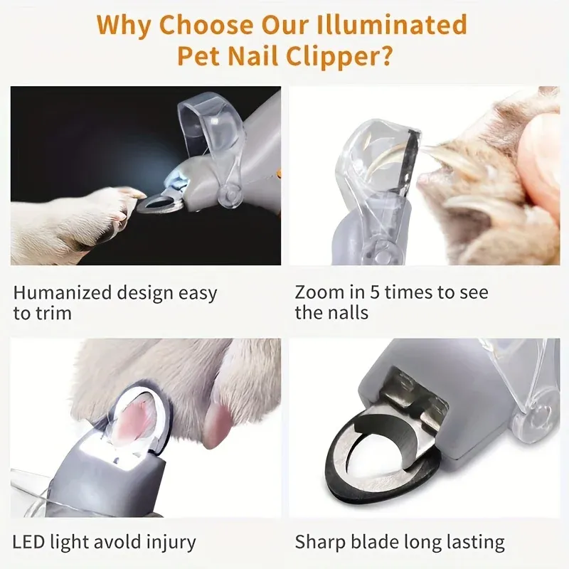 LED coupe-ongles pour animaux de compagnie, toilettage facile et sûr des pattes de chiens et de chats 6