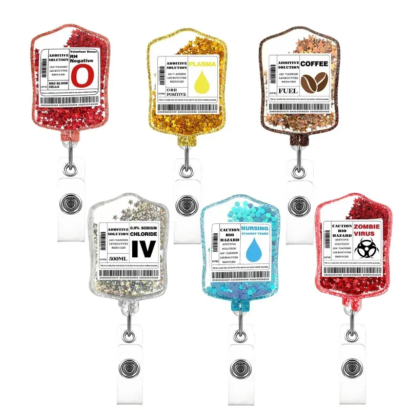 Porte-badge rétractable à paillettes, porte-carte d'identité amusant avec clip, pour infirmière, étudiant en médecine et employé de bureau - Image 1