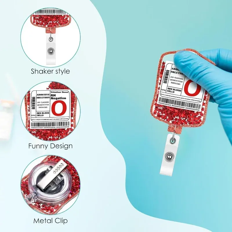 Porte-badge rétractable à paillettes, porte-carte d'identité amusant avec clip, pour infirmière, étudiant en médecine et employé de bureau 4
