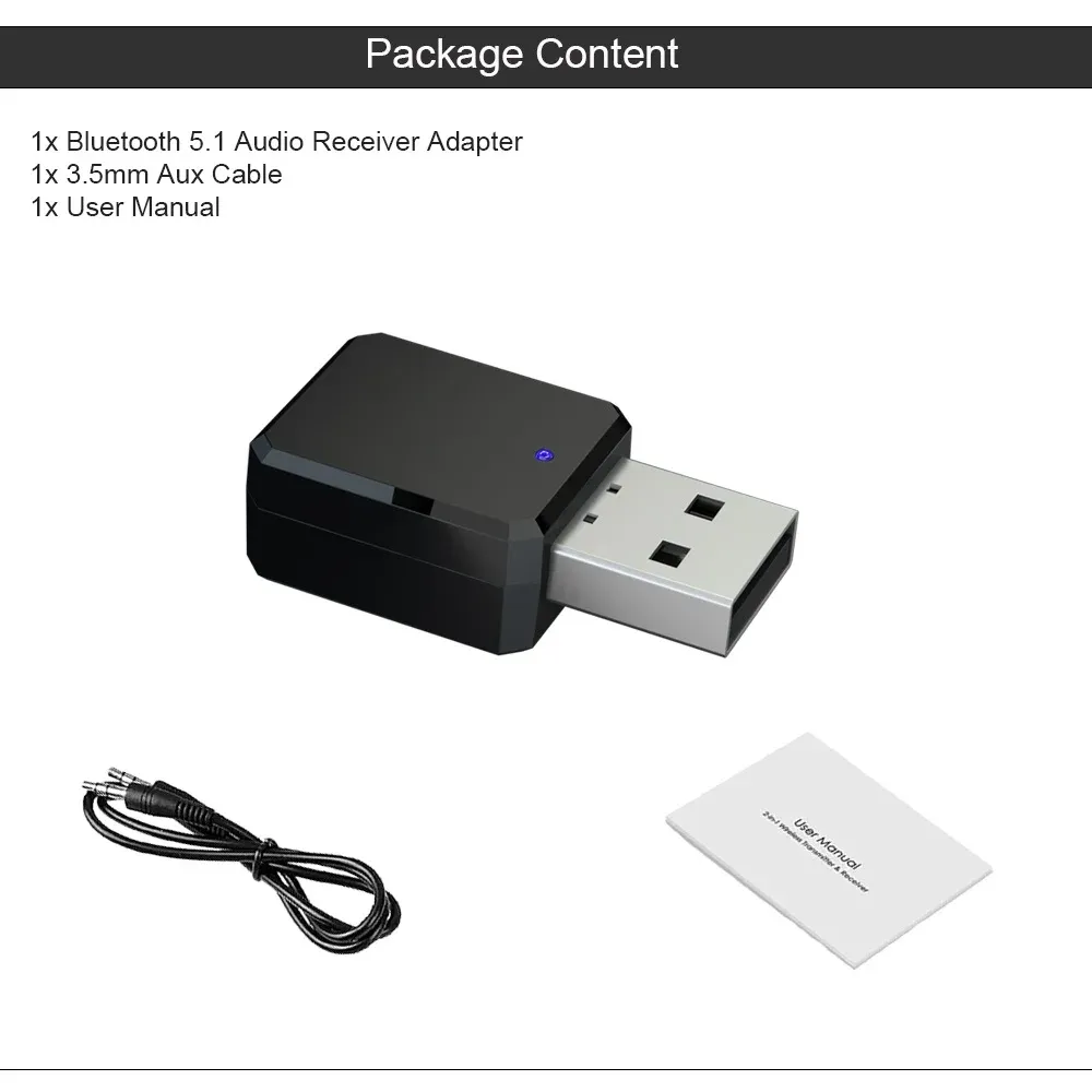 Kit Bluetooth 5.0 pour voiture, récepteur audio sans fil avec sortie jack 3,5 mm et USB pour autoradio 6
