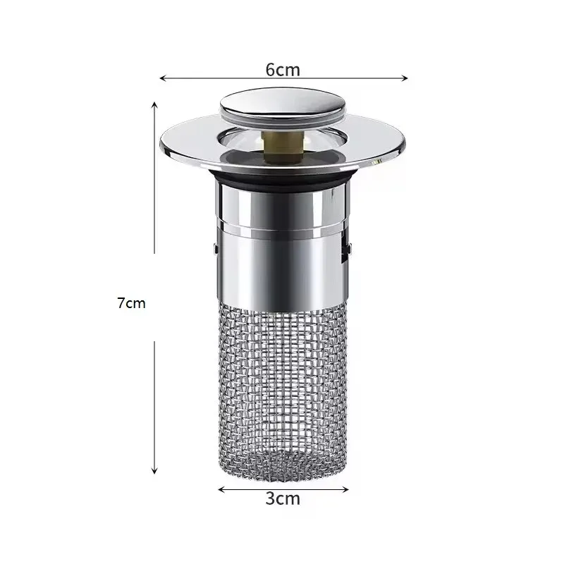 Bouchon de vidange universel à rebond avec filtre chromé et attrape-cheveux pour lavabo et évier 5