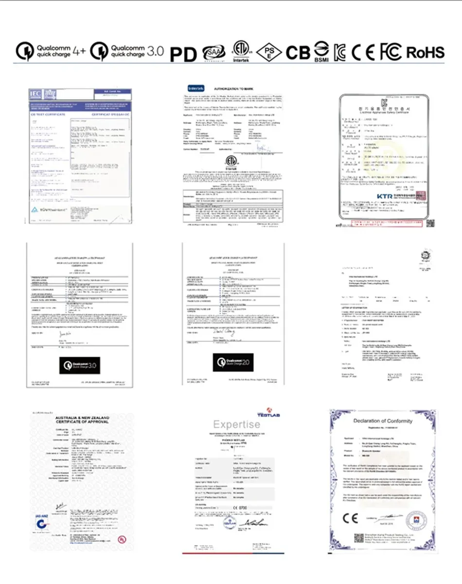 Certifications de qualité du chargeur