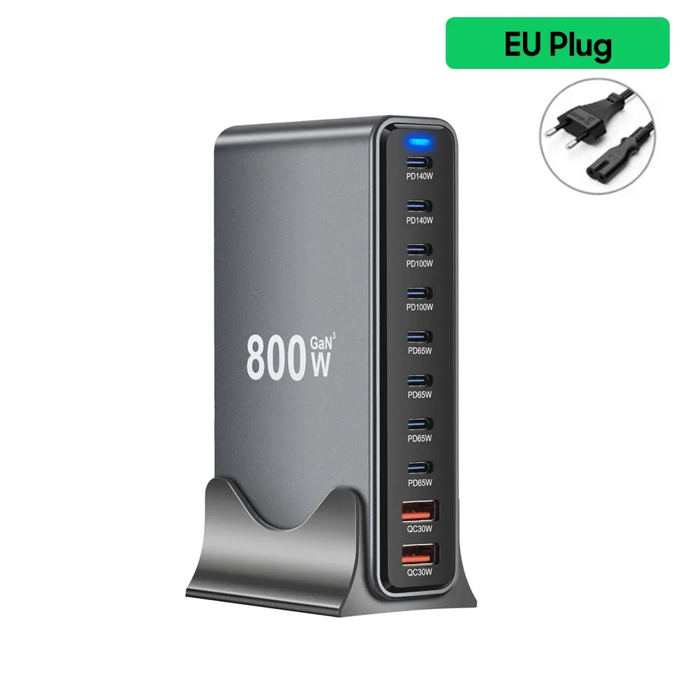 Chargeur GaN 1000 W USB-C de bureau à charge rapide, 10 ports, USB-C PD 3.1, compatible iPhone 17/16/15, Samsung S24, Xiaomi et ordinateur portable 12