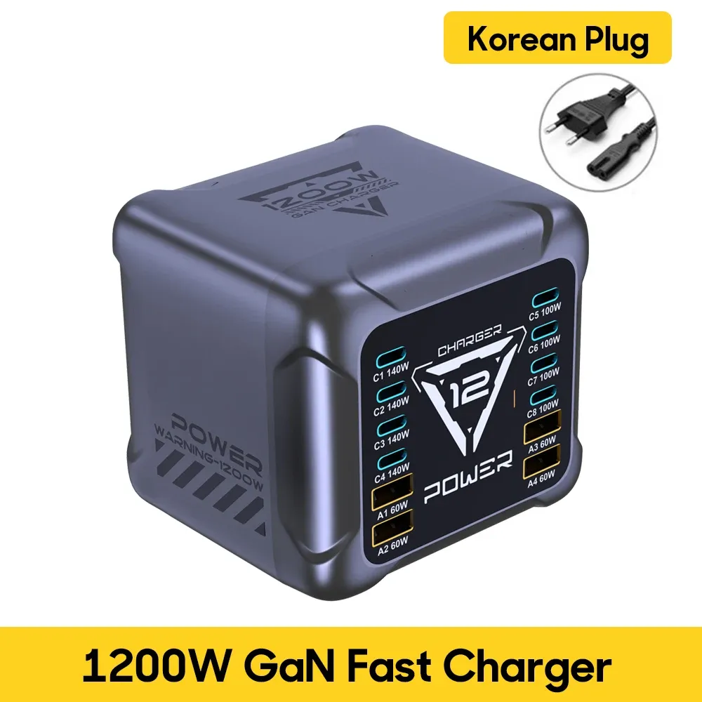 Chargeur GaN 1000 W USB-C de bureau à charge rapide, 10 ports, USB-C PD 3.1, compatible iPhone 17/16/15, Samsung S24, Xiaomi et ordinateur portable 14