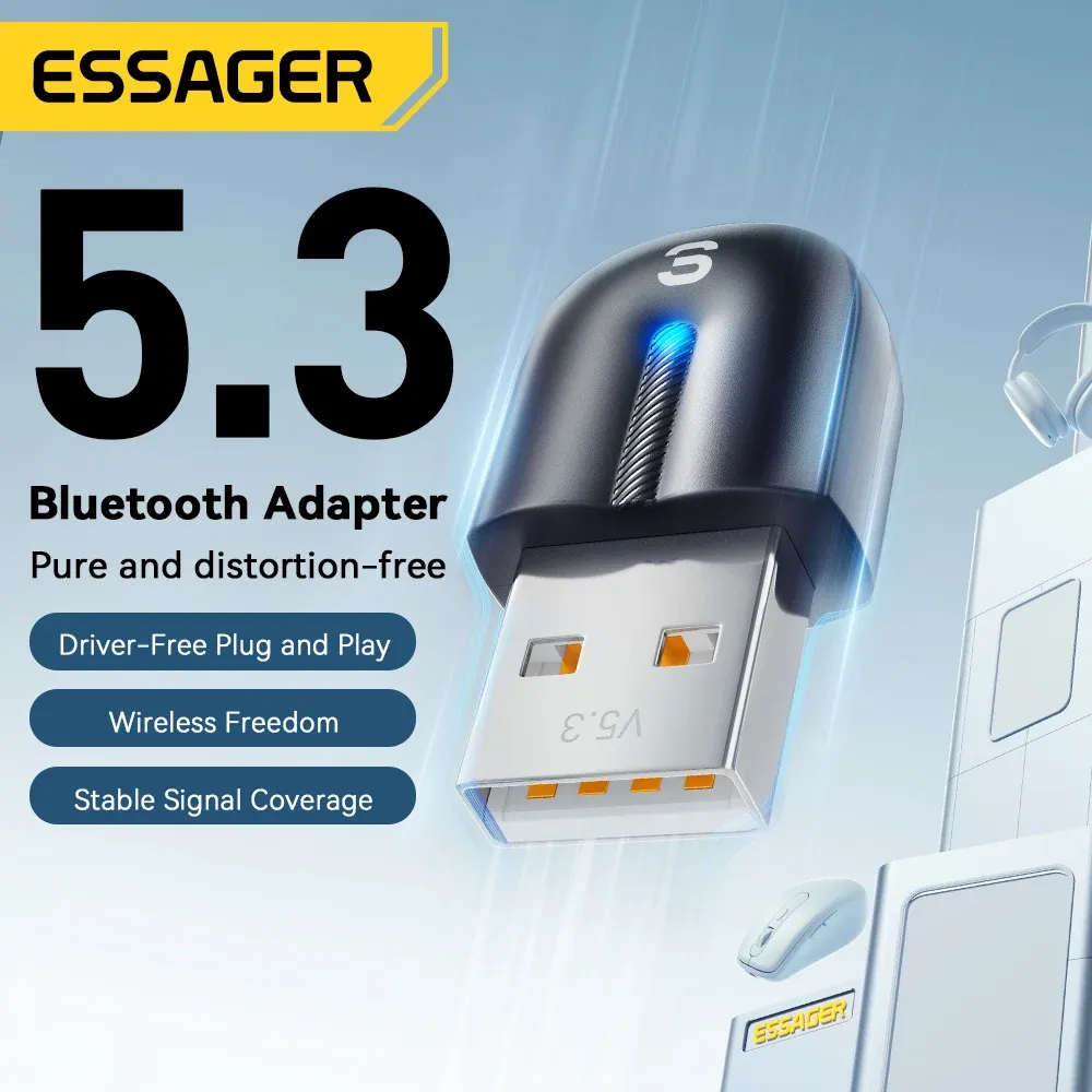 Adaptateur USB Bluetooth 5.3 Essager, récepteur audio AUX, émetteur pour PC, haut-parleur, ordinateur portable, boîte de son, souris sans fil, émetteur USB 2