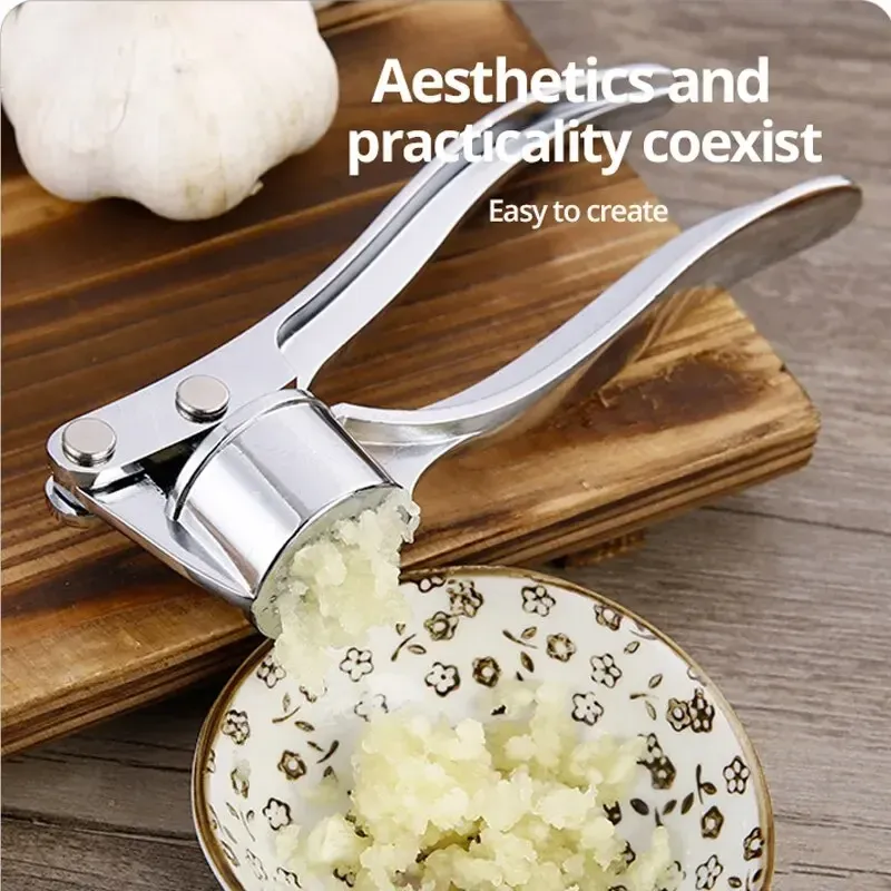 Broyeur d'ail en acier inoxydable argenté, presse-ail manuel de cuisine pour légumes et gingembre 3