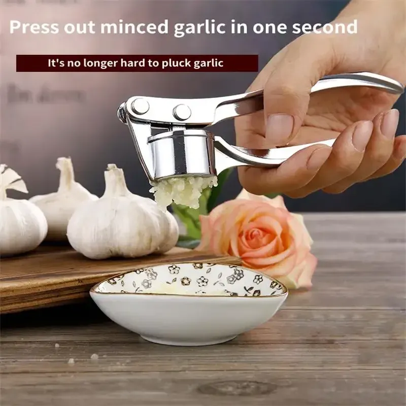Broyeur d'ail en acier inoxydable argenté, presse-ail manuel de cuisine pour légumes et gingembre 2