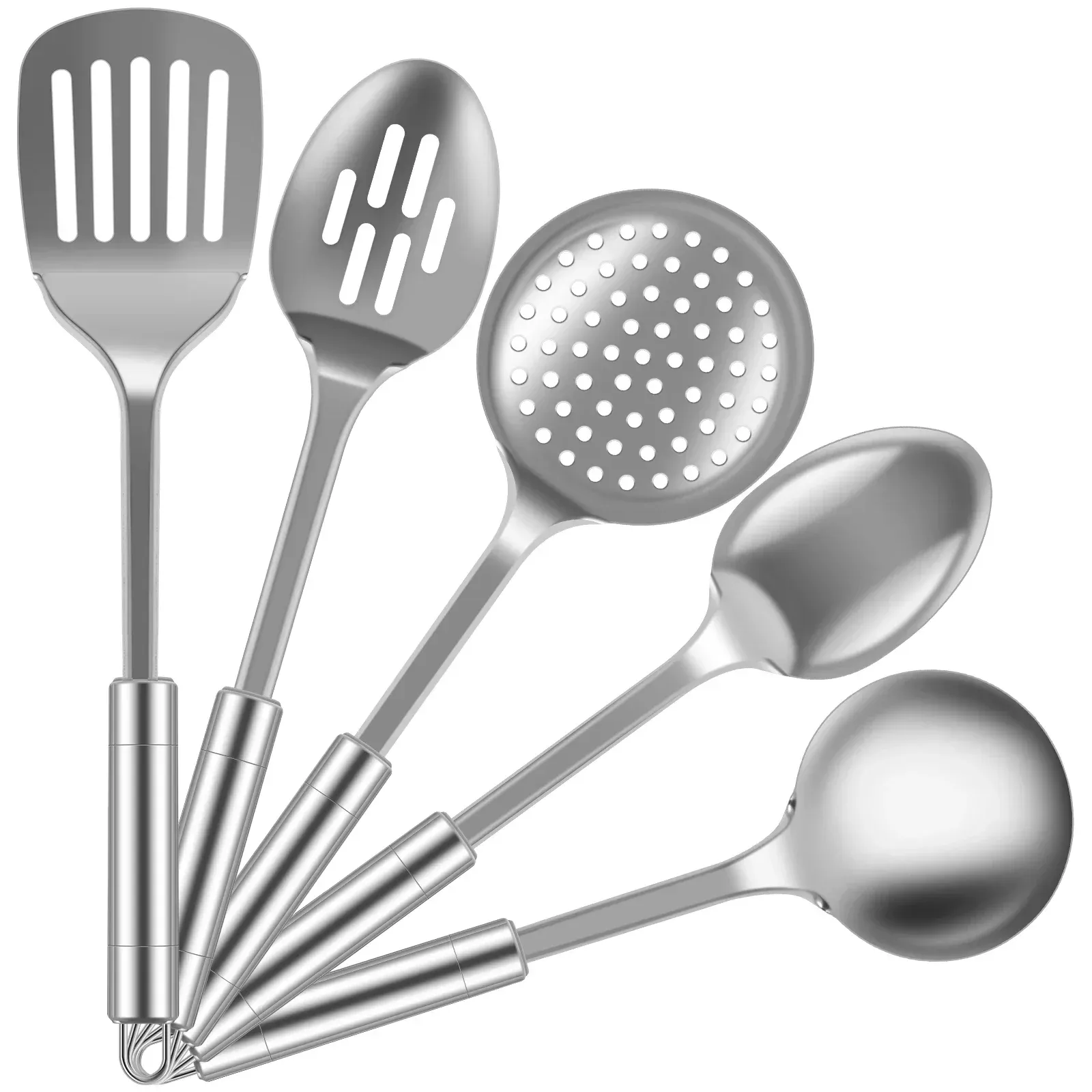 Ensemble d'ustensiles de cuisine en acier inoxydable 5 pièces, avec spatule à poignée ergonomique