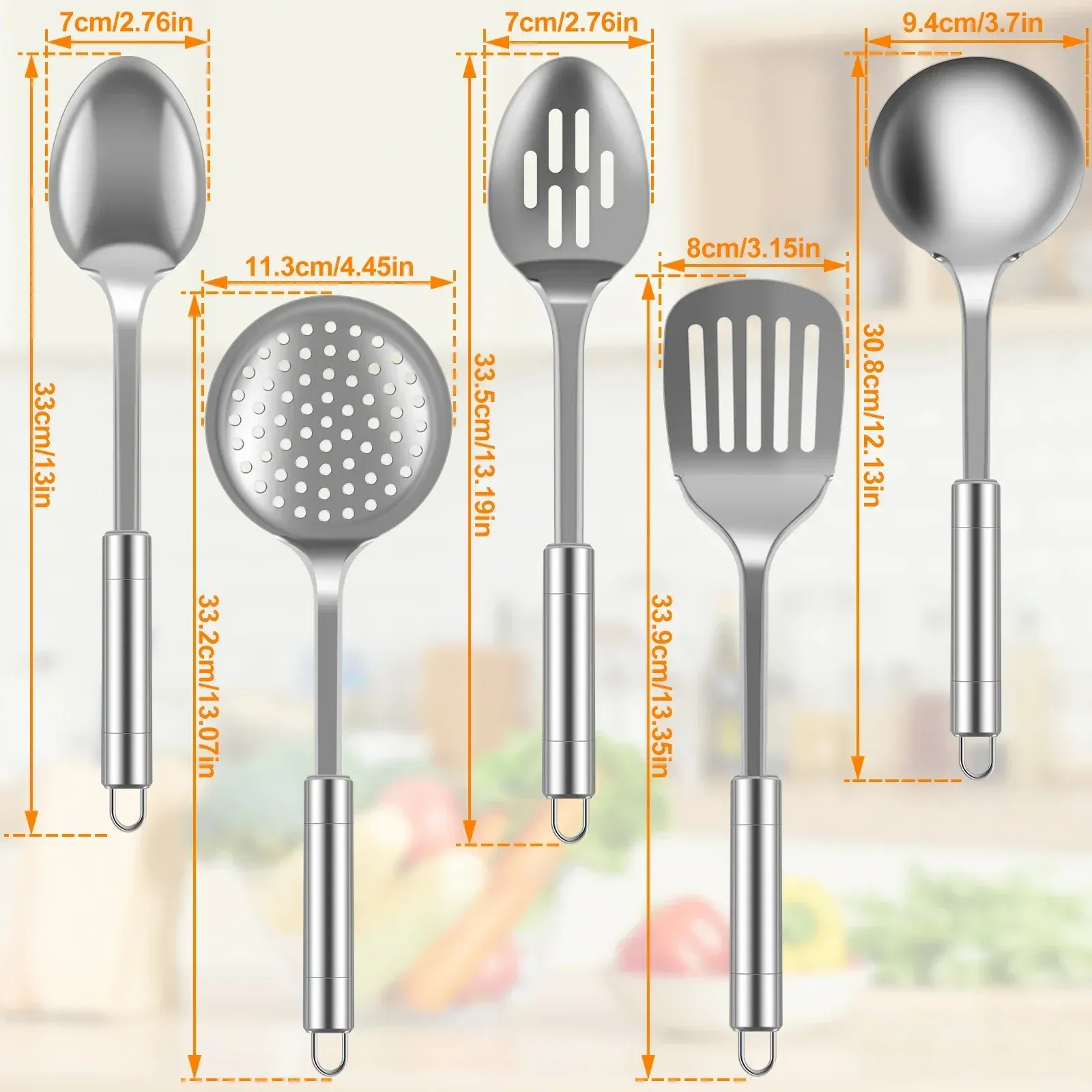 Ensemble d'ustensiles de cuisine en acier inoxydable 5 pièces, avec spatule à poignée ergonomique 2