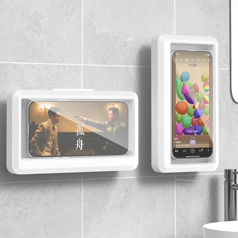 Support de téléphone mural étanche en situation dans une salle de bain