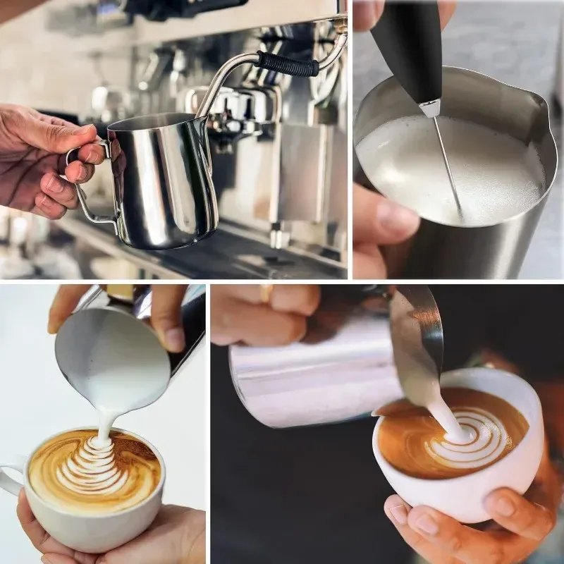 Pichet à mousse de lait en acier inoxydable 350/600/1000 ml avec échelle graduée, pour tasses à expresso et latte 5