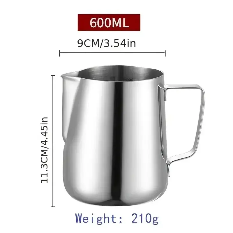 Pichet à mousse de lait en acier inoxydable 350/600/1000 ml avec échelle graduée, pour tasses à expresso et latte 8