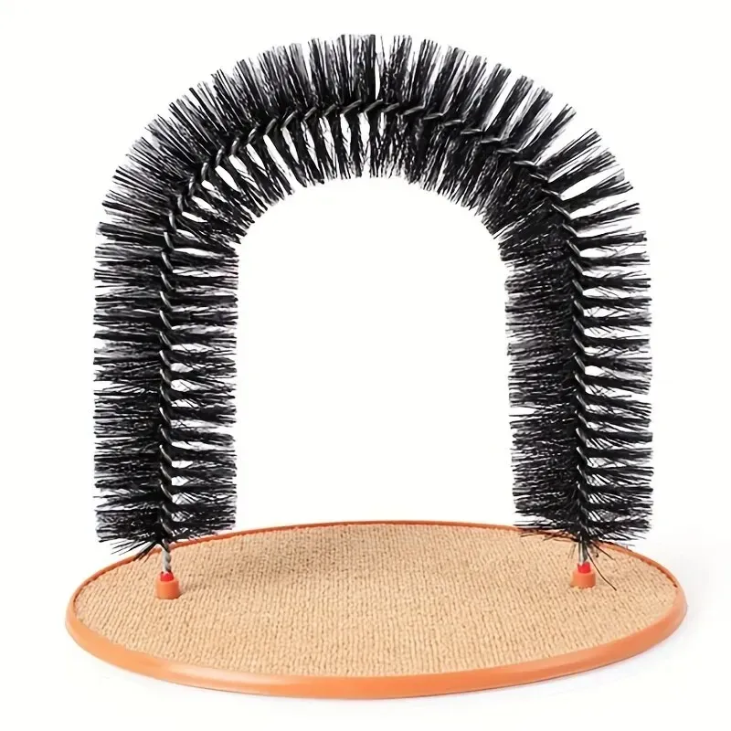 Jouet pour chat auto-toiletteur en arc avec brosse de massage à friction et tampon à gratter, jouet interactif pour félins 7
