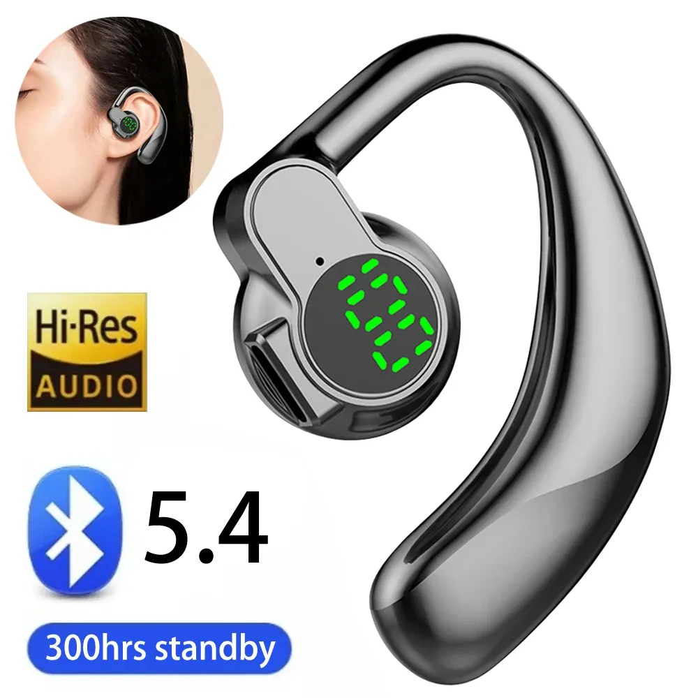Écouteurs sans fil Bluetooth 5.4 à crochet d'oreille avec microphone, mains libres, appels HD, réduction du bruit, casque pour la conduite
