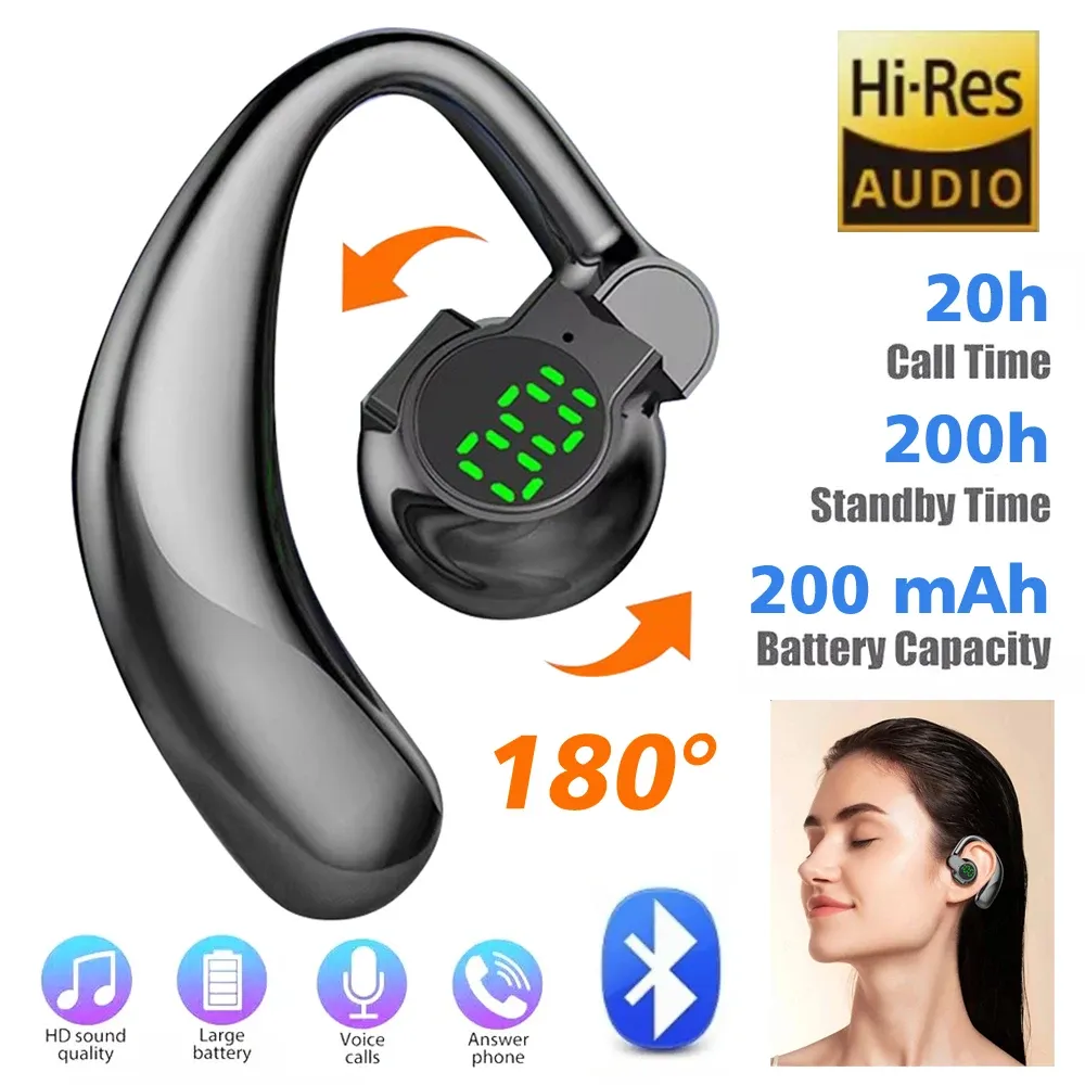 Écouteurs sans fil Bluetooth 5.4 à crochet d'oreille avec microphone, mains libres, appels HD, réduction du bruit, casque pour la conduite 4