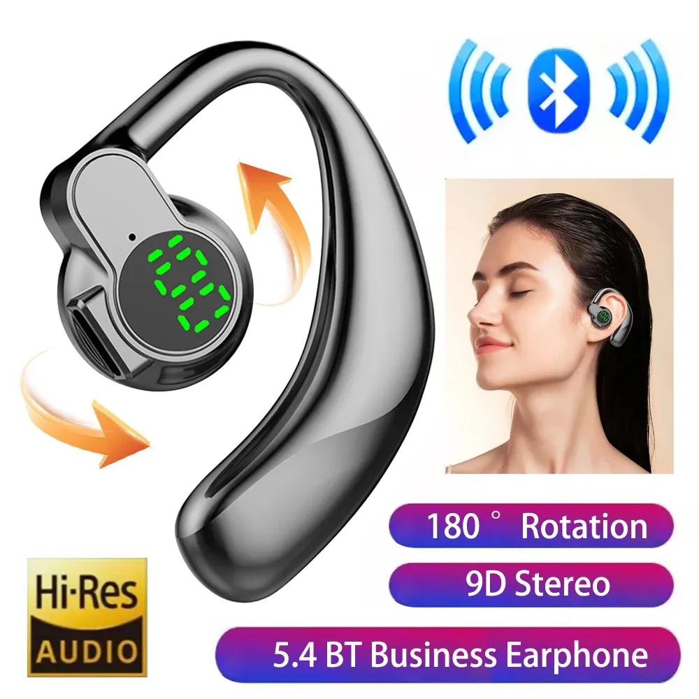 Écouteurs sans fil Bluetooth 5.4 à crochet d'oreille avec microphone, mains libres, appels HD, réduction du bruit, casque pour la conduite 5