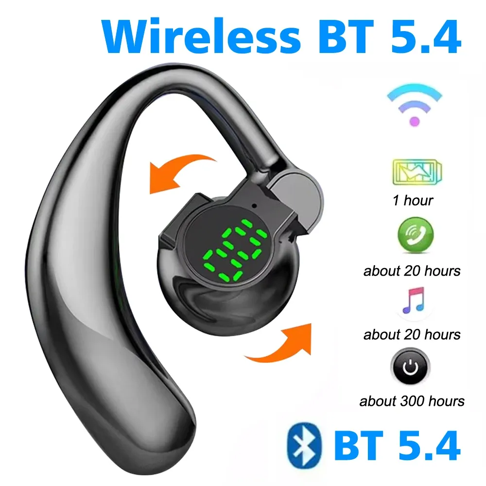 Écouteurs sans fil Bluetooth 5.4 à crochet d'oreille avec microphone, mains libres, appels HD, réduction du bruit, casque pour la conduite 6