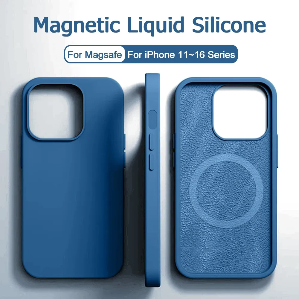Coque en silicone liquide magnétique antichoc pour iPhone 16, 15, 14, 13, 12, 11, Pro, Pro Max et 16 Plus, compatible MagSafe et charge sans fil - Image 1