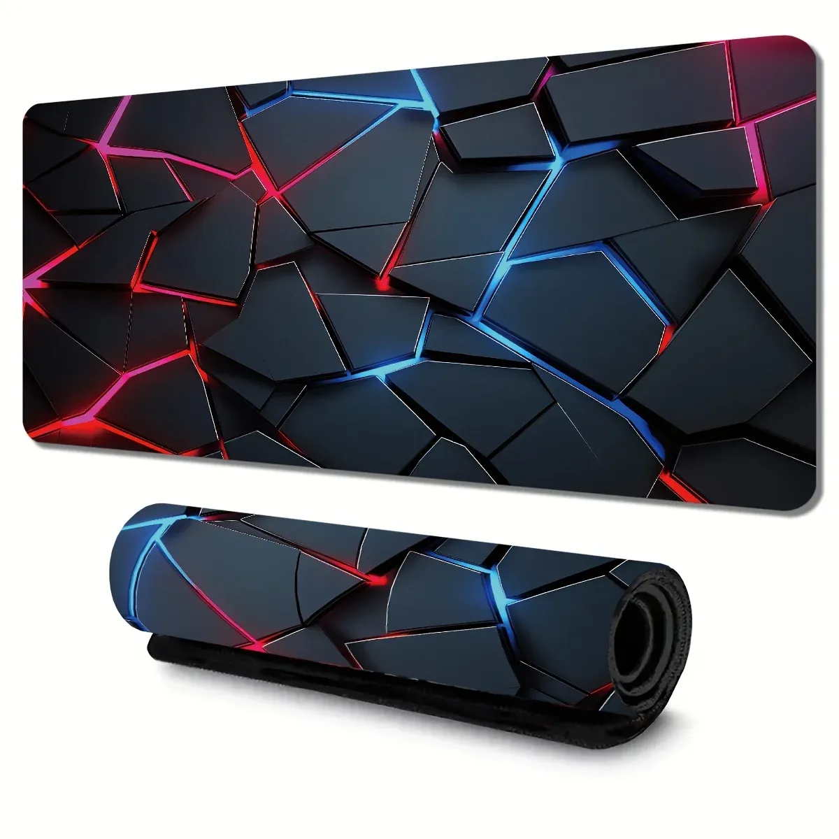 Grand tapis de souris gaming 90x40 cm, design dégradé rouge et bleu, base antidérapante, bordure cousue en caoutchouc, tapis de bureau pour gamers et usage professionnel 3