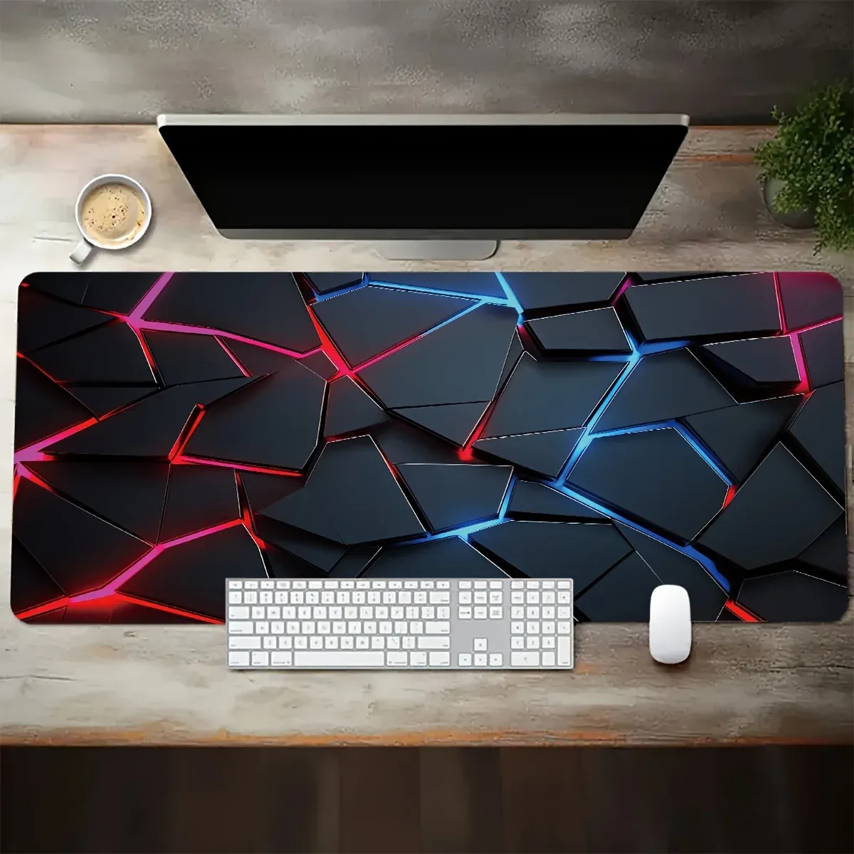 Grand tapis de souris gaming 90x40 cm, design dégradé rouge et bleu, base antidérapante, bordure cousue en caoutchouc, tapis de bureau pour gamers et usage professionnel 2