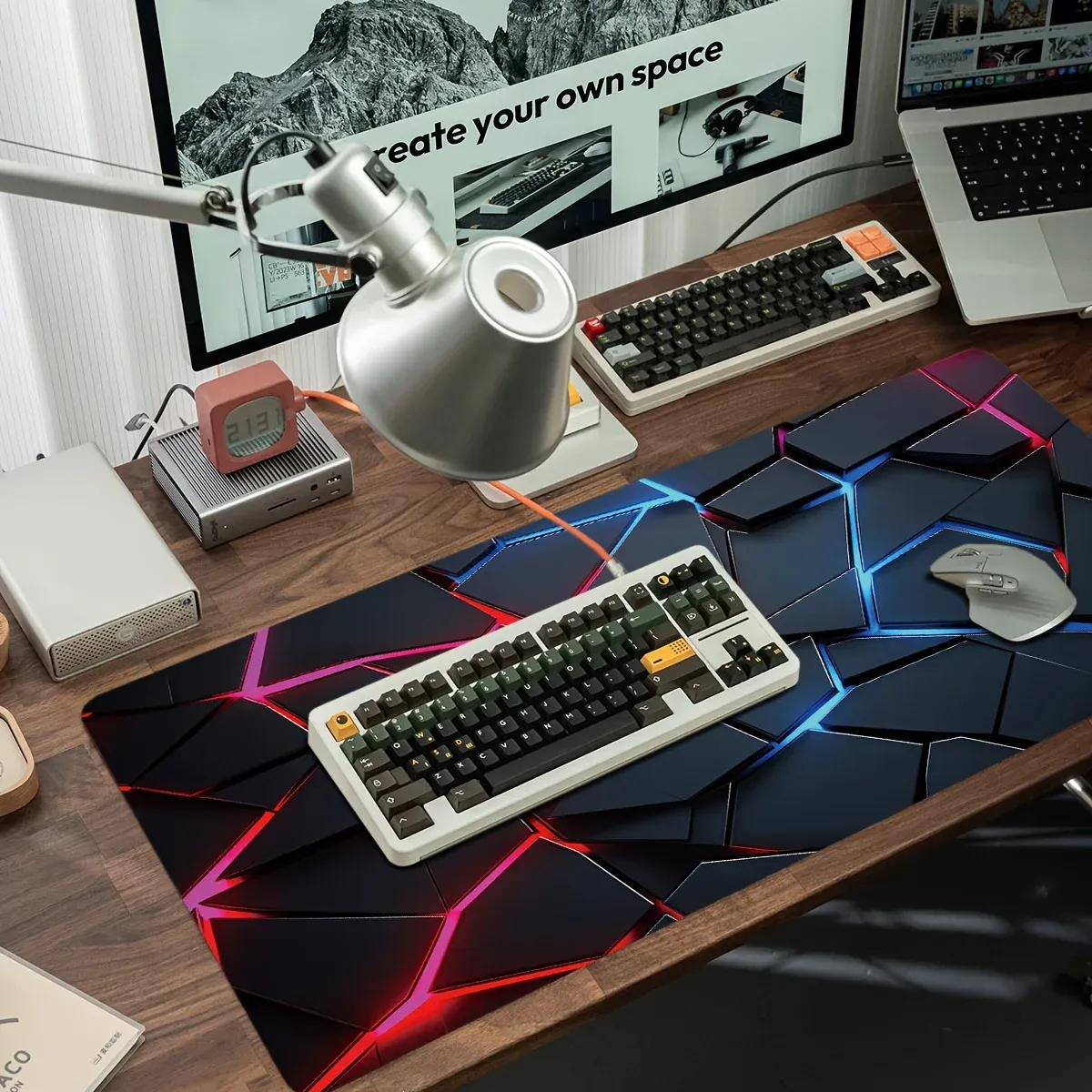Grand tapis de souris gaming 90x40 cm, design dégradé rouge et bleu, base antidérapante, bordure cousue en caoutchouc, tapis de bureau pour gamers et usage professionnel 6
