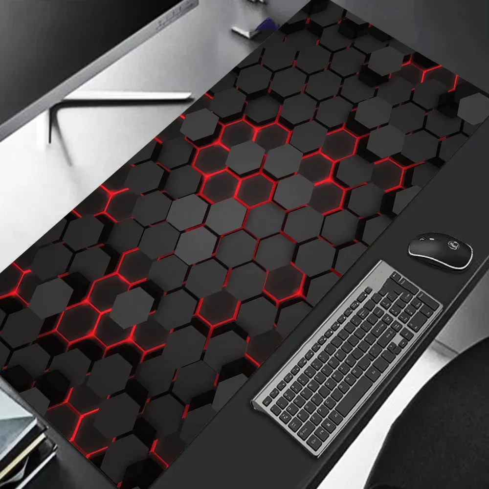 Grand tapis de souris gaming 90x40 cm, design dégradé rouge et bleu, base antidérapante, bordure cousue en caoutchouc, tapis de bureau pour gamers et usage professionnel 19