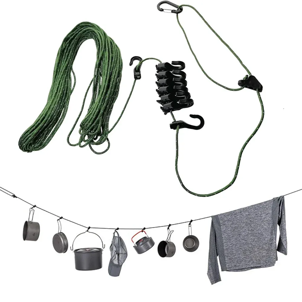 Corde à linge de camping et de voyage, 3,5 à 5 m, portable et réglable, pour randonnée, hôtel, lavage du linge, antidérapante - Image 1