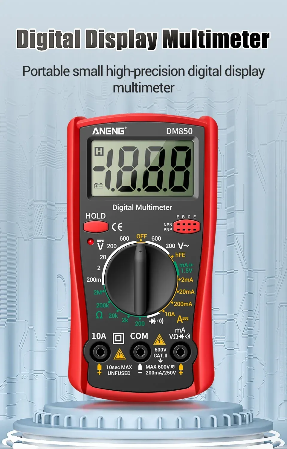 Vue détaillée du multimètre ANENG DM850