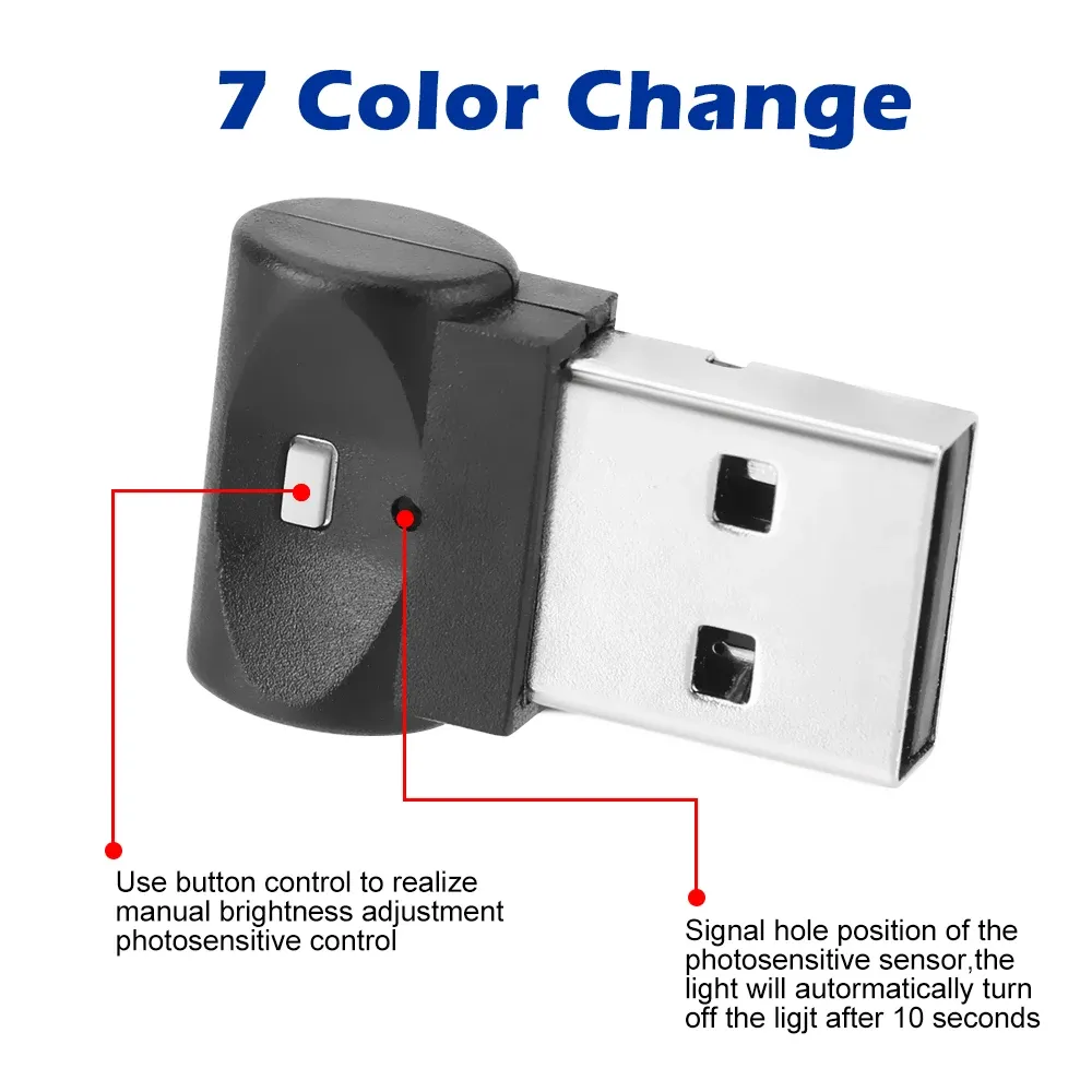 Mini lampe LED USB pour intérieur de voiture, éclairage d'ambiance coloré et décoratif 2