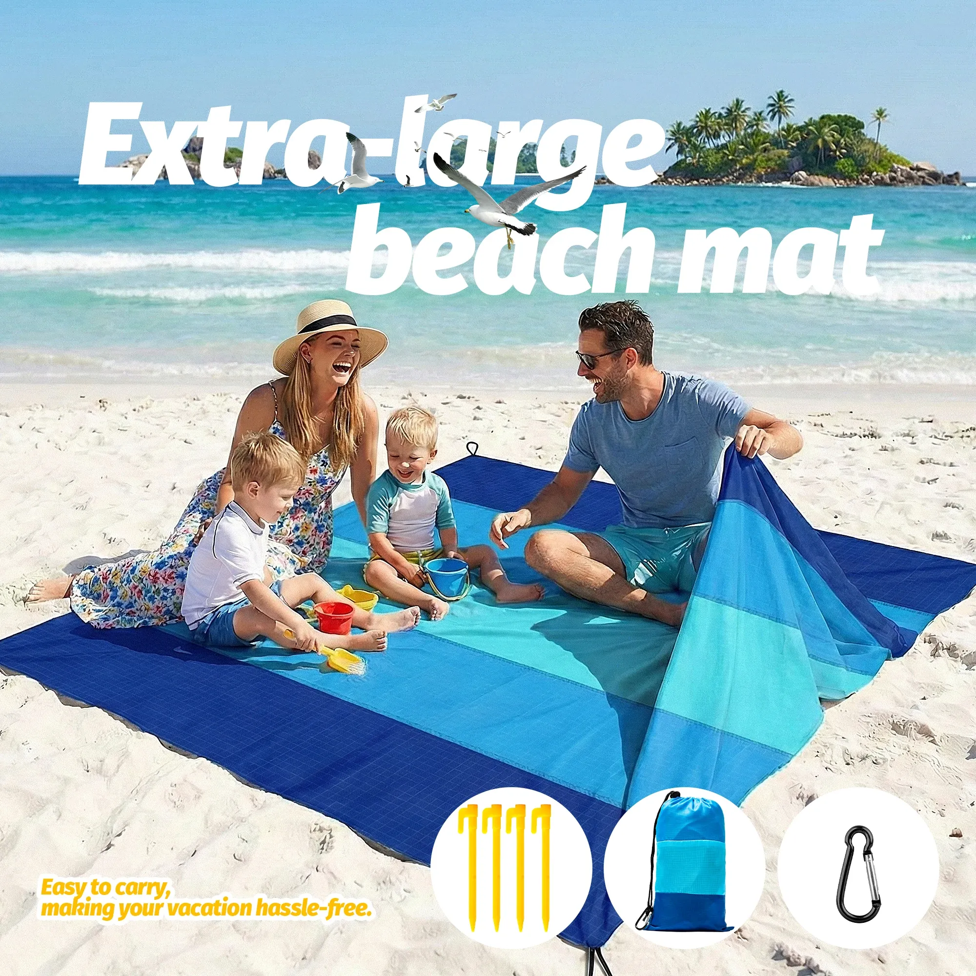 Tapis de plage imperméable et anti-sable à séchage rapide, grand format, avec 4 piquets 4