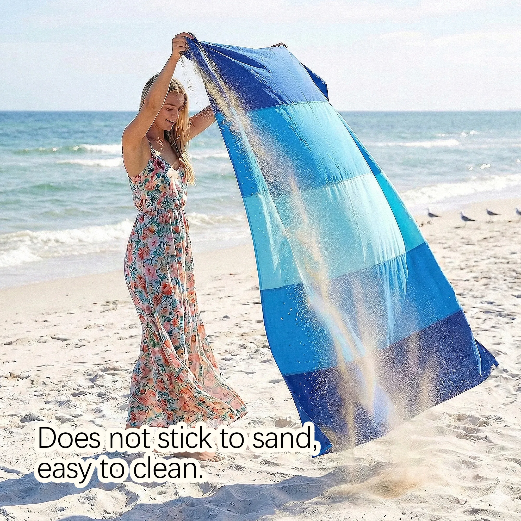 Tapis de plage imperméable et anti-sable à séchage rapide, grand format, avec 4 piquets 5